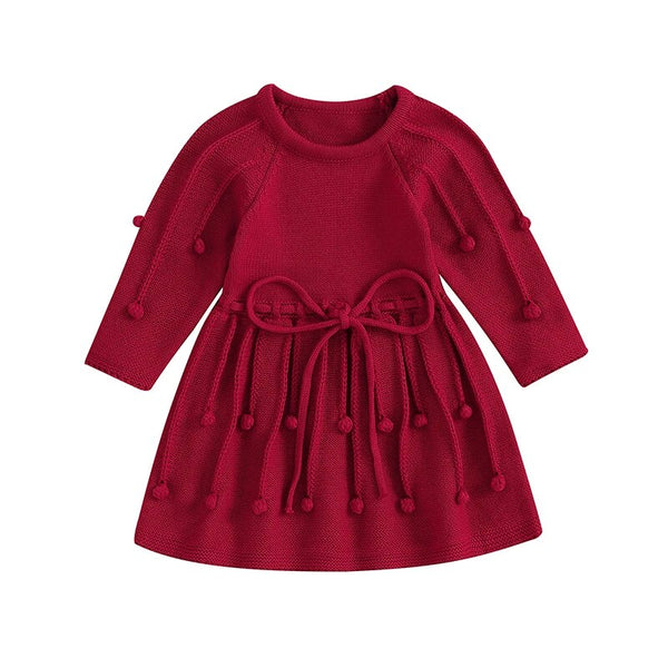POLLY Red Knitted Pompom Dress Hazel & Bo