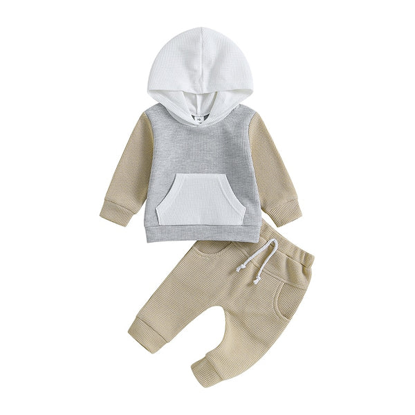 Infant Boy Winter Clothes Set - Waffle Striped Long Sleeve & Pants-583229