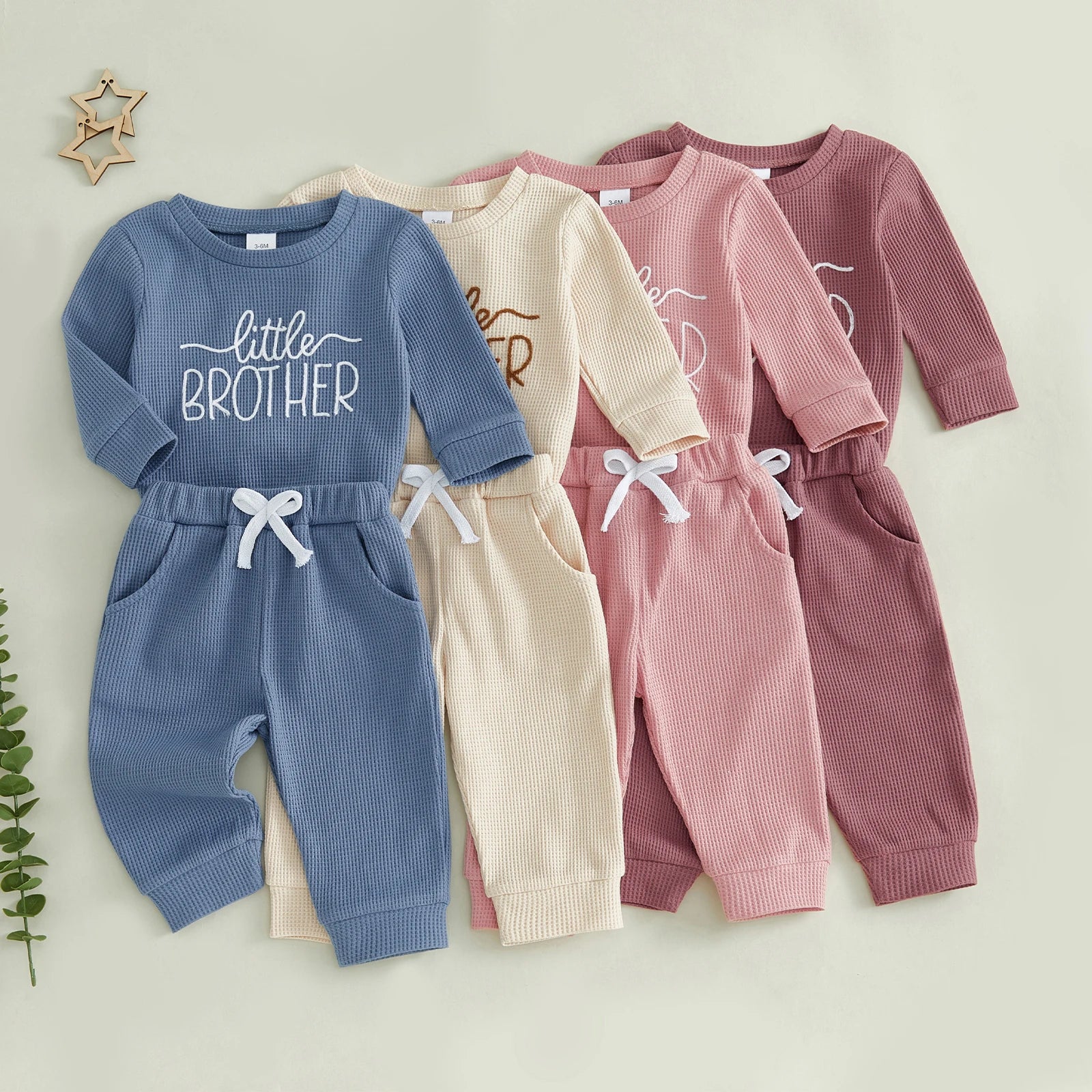 LITTLE SISTER/BROTHER Waffle Knit Outfit