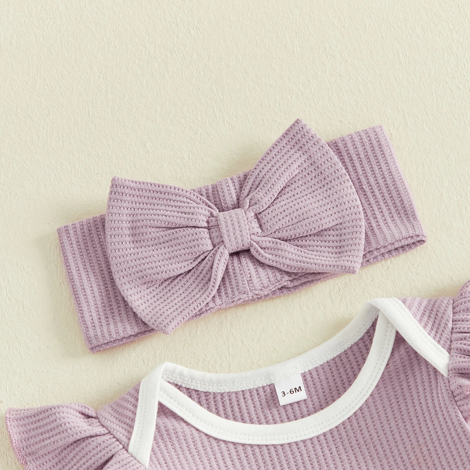 LITTLE SISTER Waffle Knit Ruffle Outfit with Headband