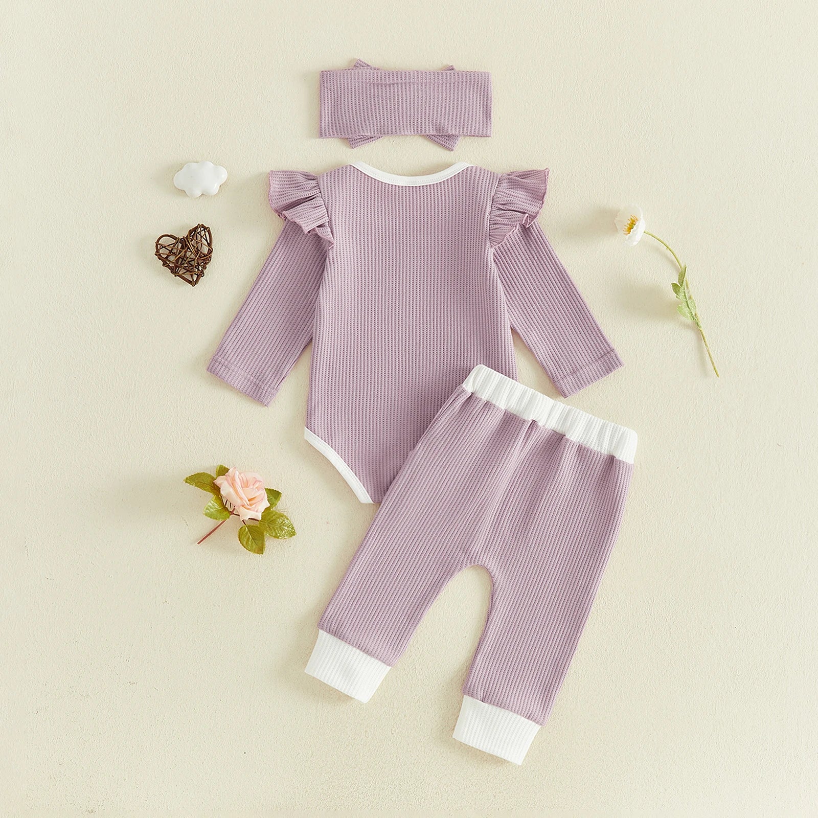 LITTLE SISTER Waffle Knit Ruffle Outfit with Headband