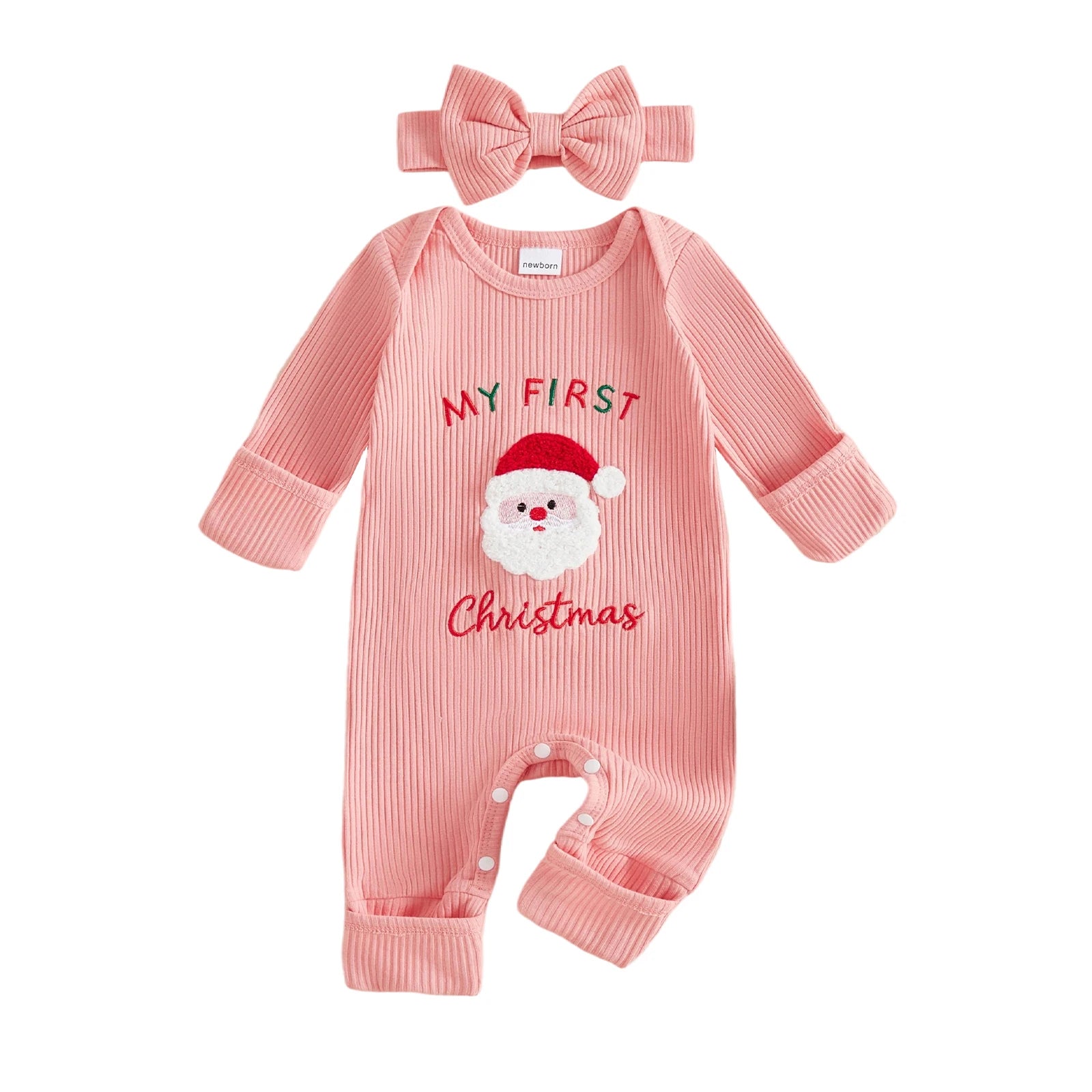MY FIRST CHRISTMAS Pink Ribbed Jumpsuit