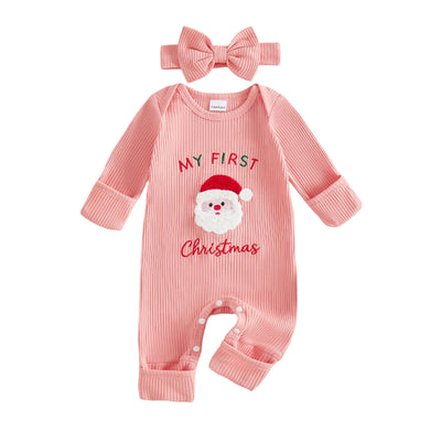 MY FIRST CHRISTMAS Pink Ribbed Jumpsuit