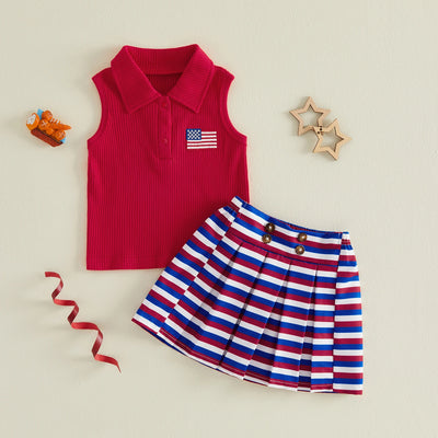 USA Striped Pleated Skirt Outfit