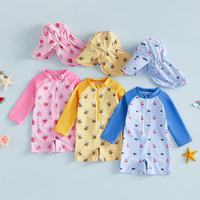 SPLISH SPLASH Striped Swimsuit with Sun Hat