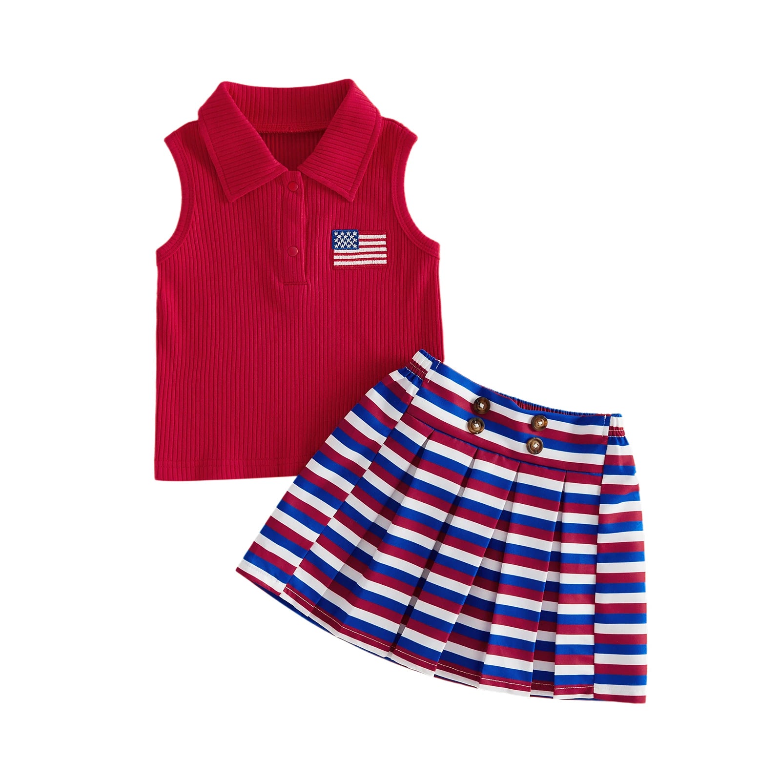 USA Striped Pleated Skirt Outfit