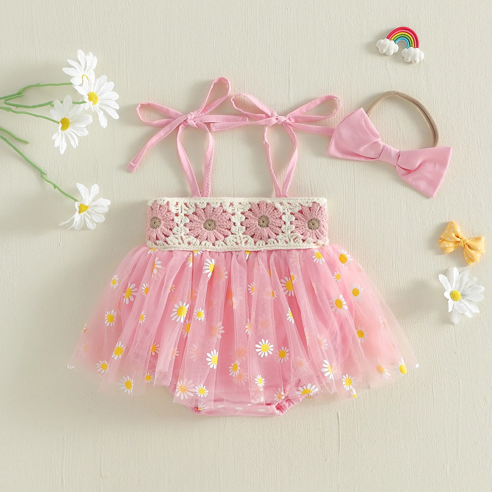 DAISIES Crochet Tulle Romper