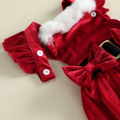 LITTLE MISS SANTA Velvet Bowtie Dress