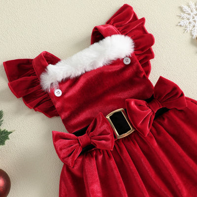 LITTLE MISS SANTA Velvet Bowtie Dress