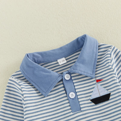LITTLE MAN Collared Striped Jumpsuit