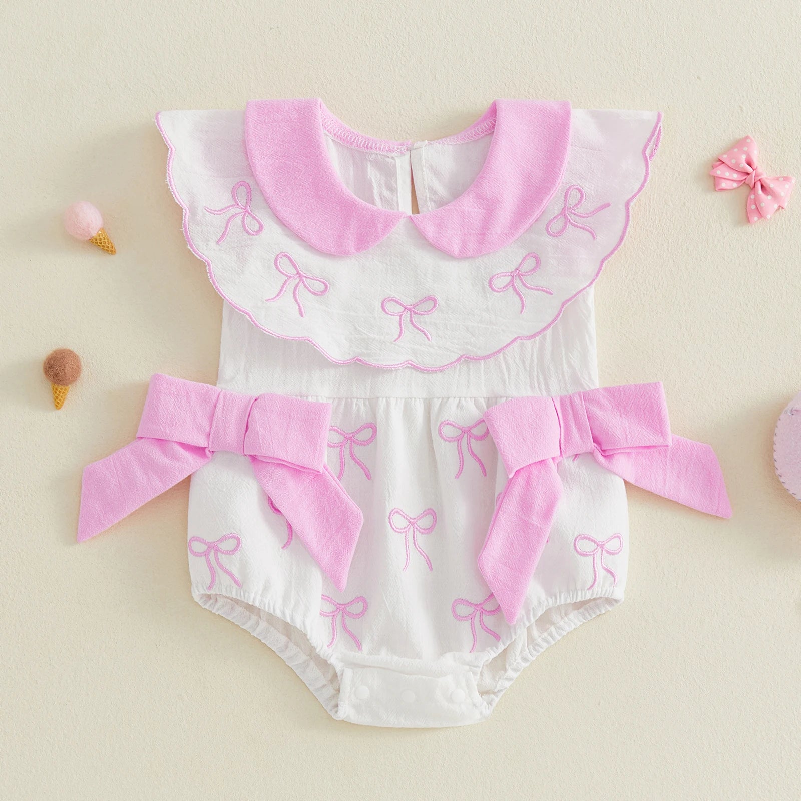 PINK BOWS Collar Romper