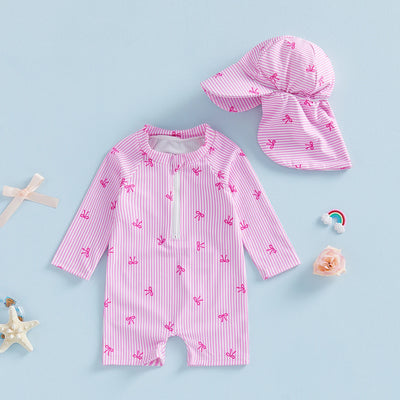 BOWTIES Striped Swimsuit with Sun Hat
