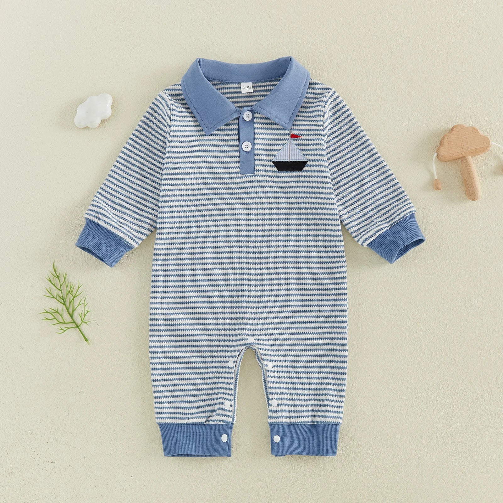 LITTLE MAN Collared Striped Jumpsuit