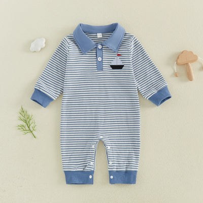 LITTLE MAN Collared Striped Jumpsuit