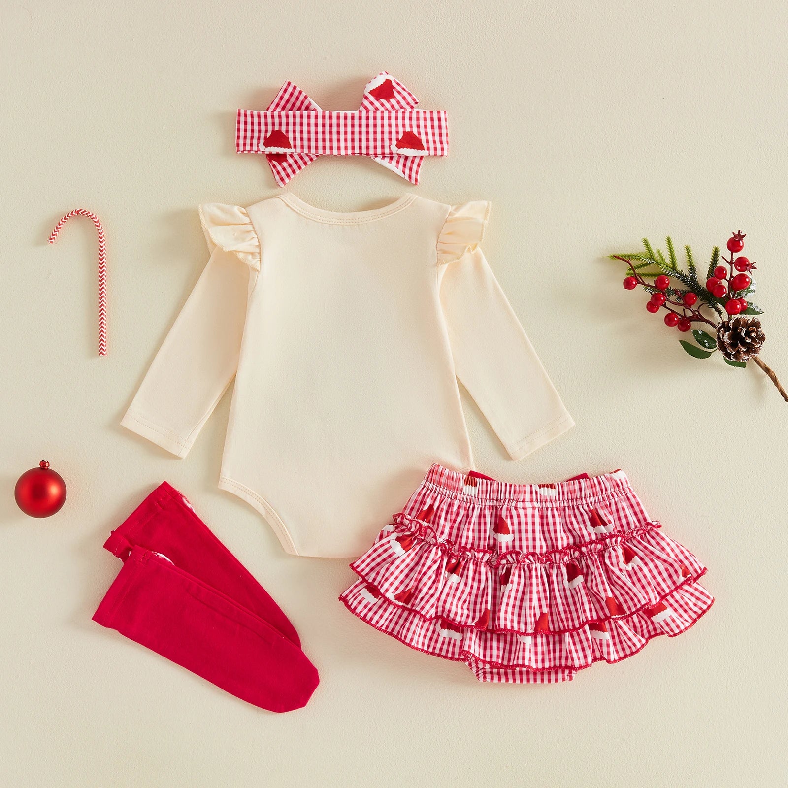 MY FIRST CHRISTMAS Checkered Layered Bloomers Outfit