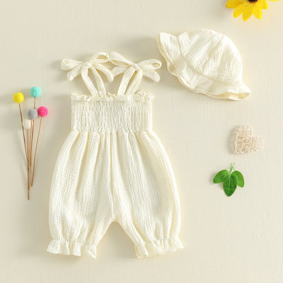 SHAY Smocked Jumpsuit with Sun Hat