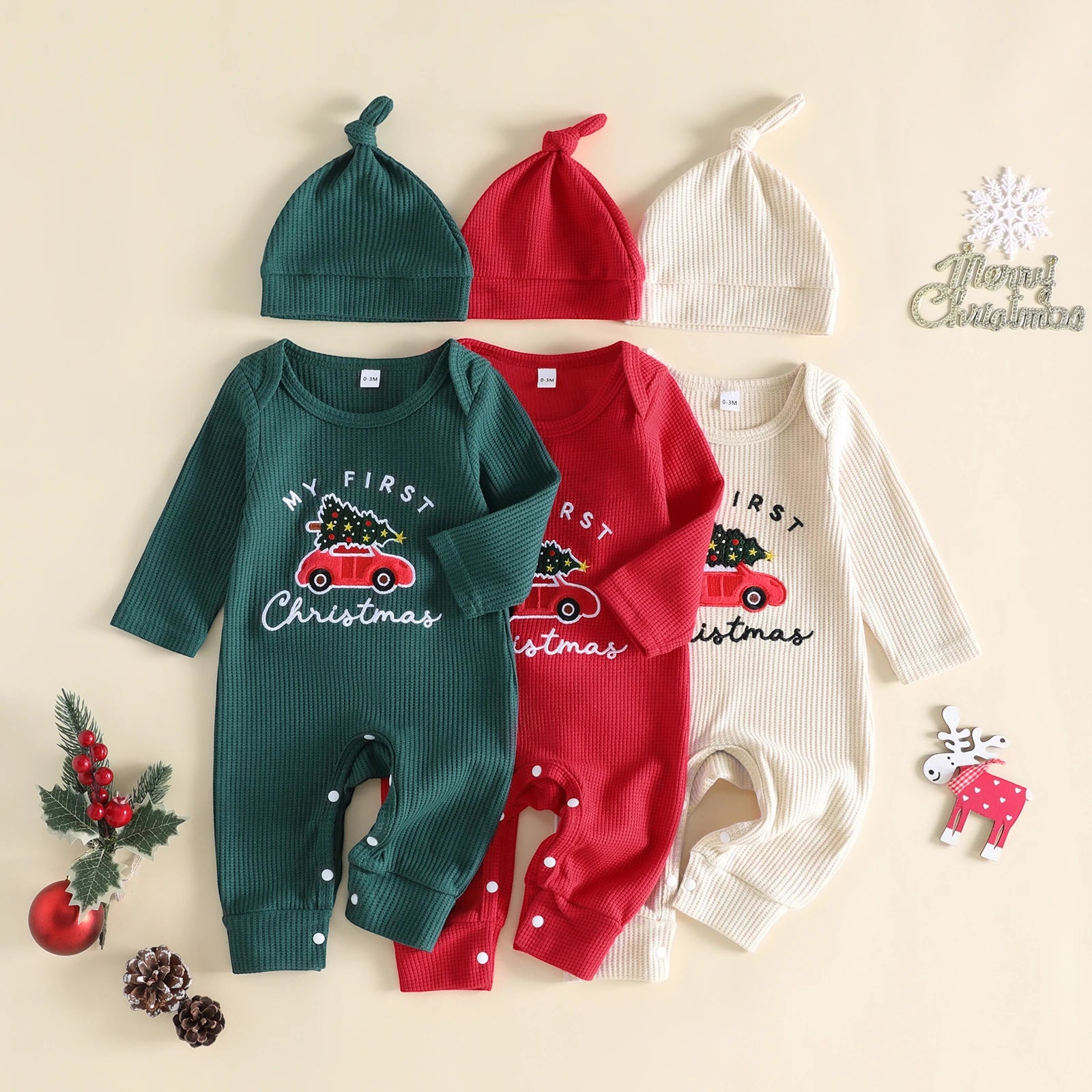 MY FIRST CHRISTMAS Car Ribbed Jumpsuit