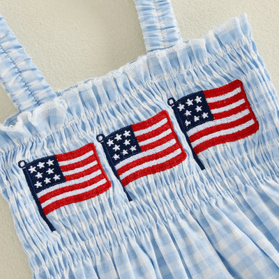 USA FLAGS Checkered Smocked Romper