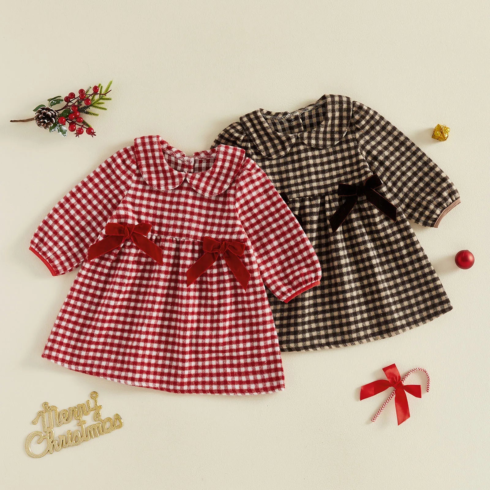 MARA Checkered Flannel Bowtie Dress