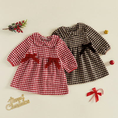 MARA Checkered Flannel Bowtie Dress