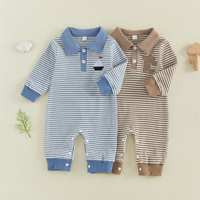 LITTLE MAN Collared Striped Jumpsuit