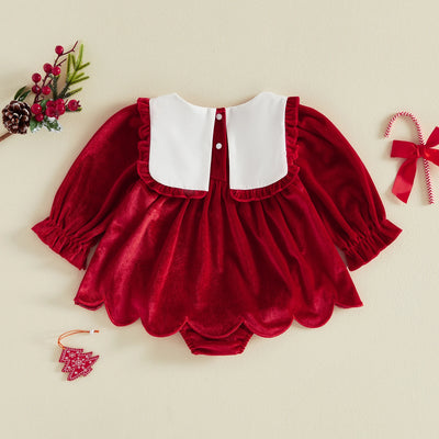 CHRISTMAS TREE Velvet Collar Romper Dress