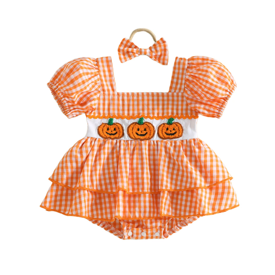 PUMPKINS Checkered Romper with Headband