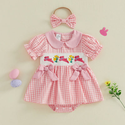 HOPPING BUNNIES Checkered Romper Dress