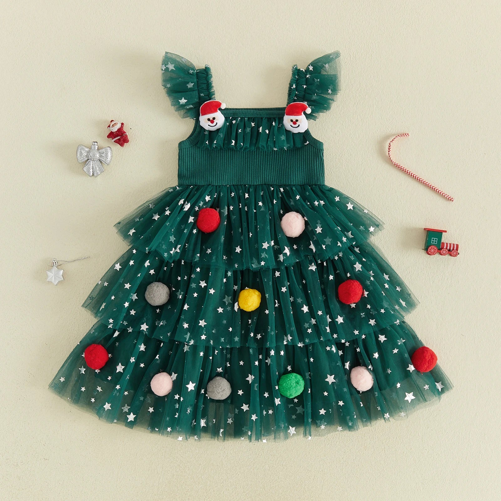 CHRISTMAS Layered Pompom Dress
