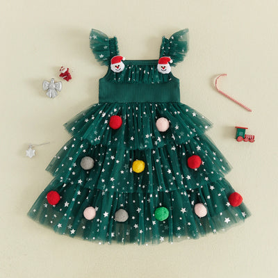 CHRISTMAS Layered Pompom Dress