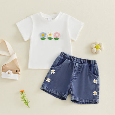 SPRING BLOSSOM Embroidered Denim Shorts Outfit