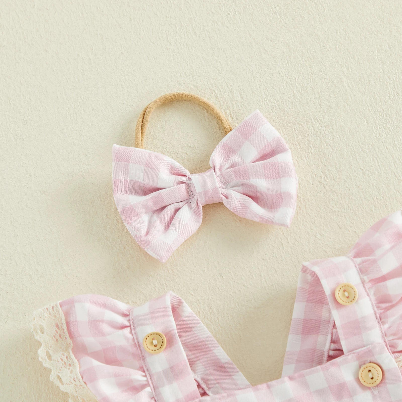 ICE CREAM Pink Checkered Romper