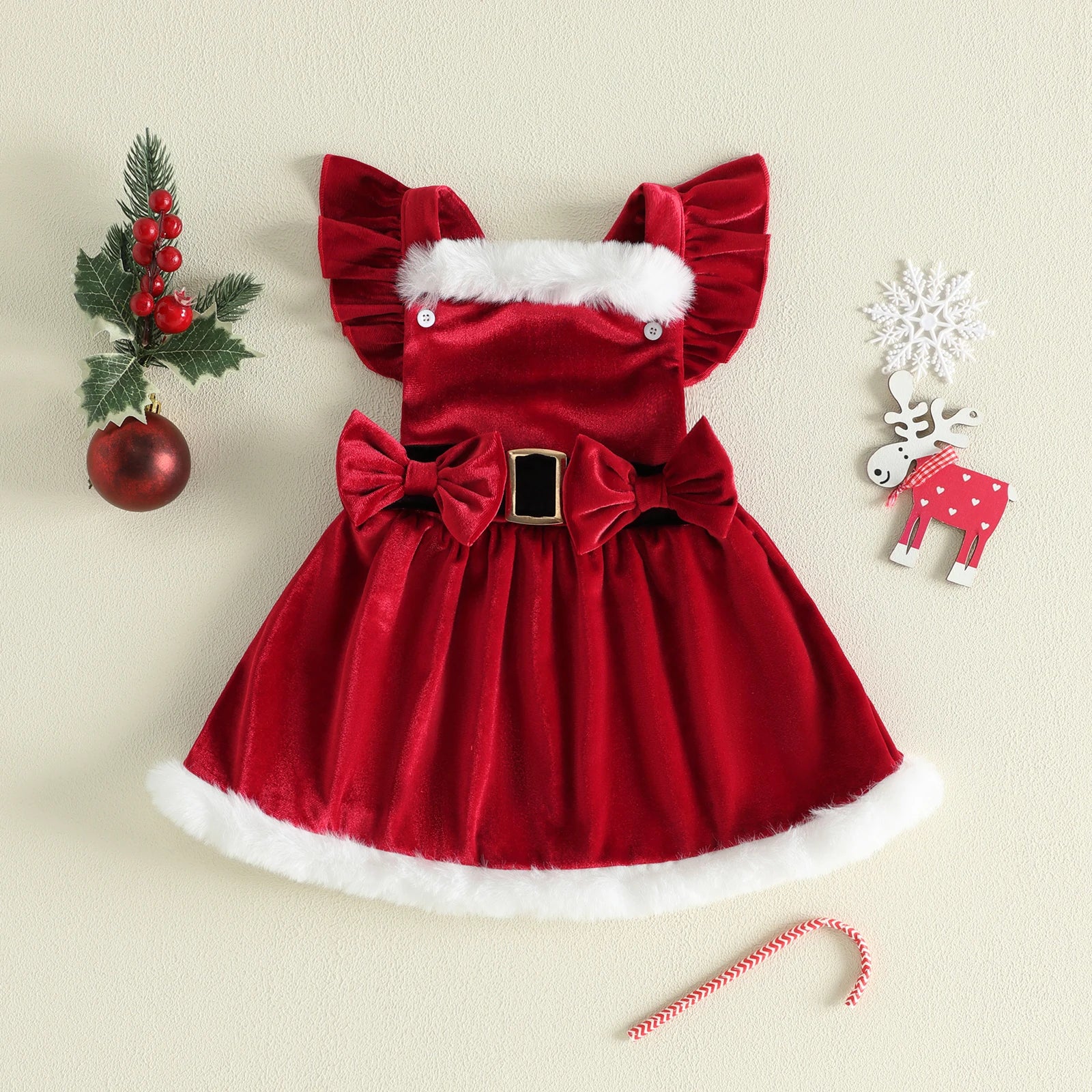 LITTLE MISS SANTA Velvet Bowtie Dress