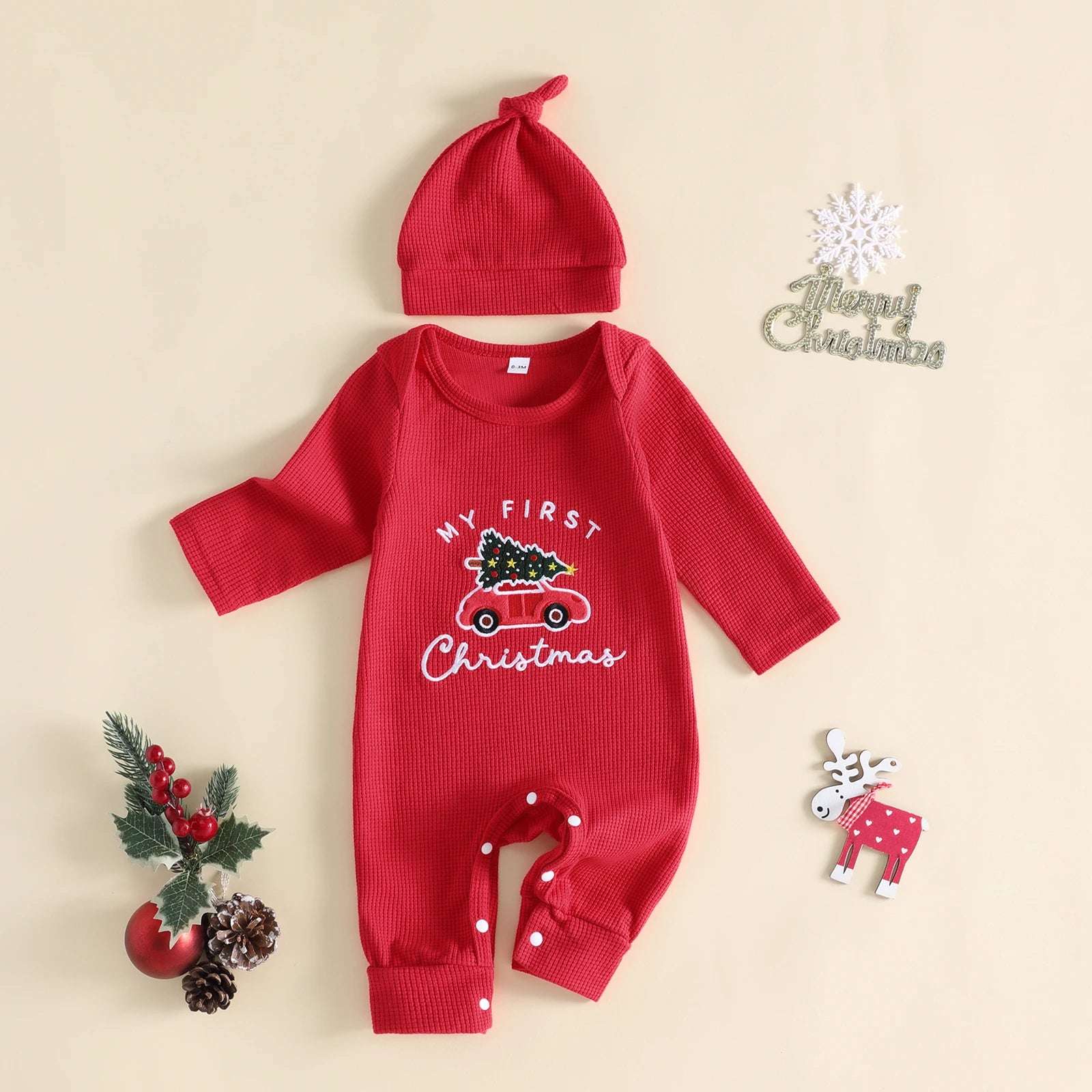 MY FIRST CHRISTMAS Car Ribbed Jumpsuit