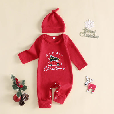 MY FIRST CHRISTMAS Car Ribbed Jumpsuit