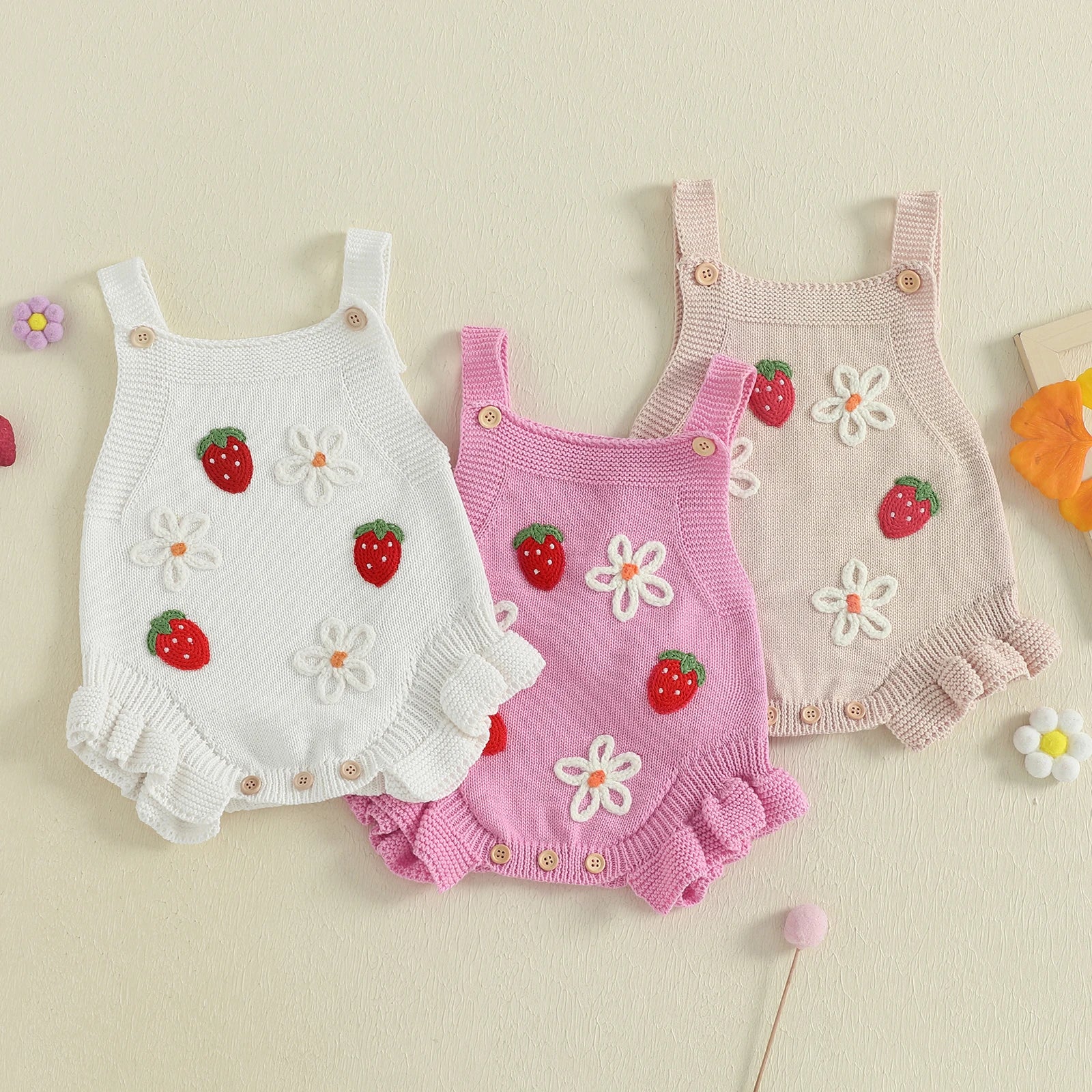 STRAWBERRIES & DAISIES Knitted Romper
