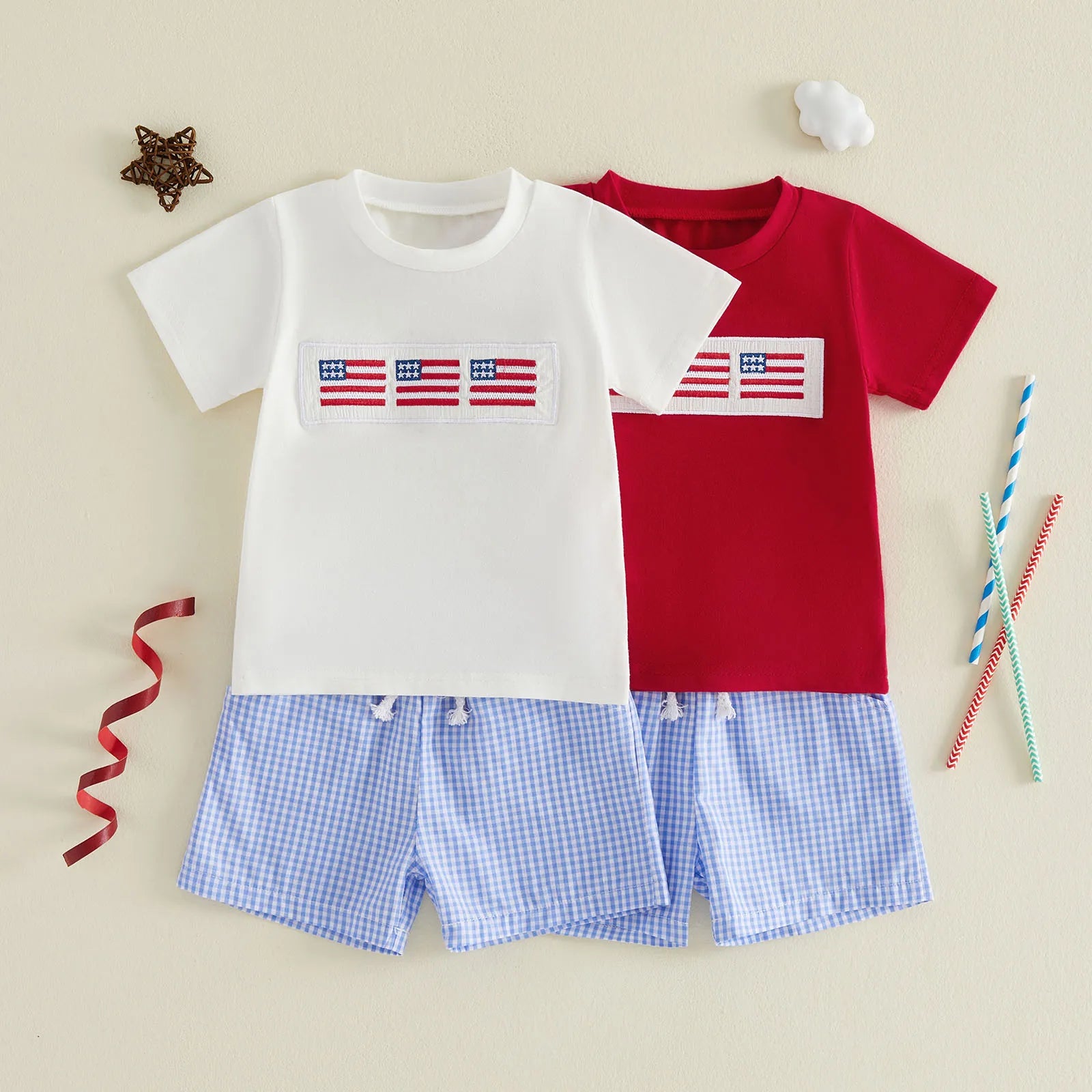 USA Flag Checkered Shorts Outfit