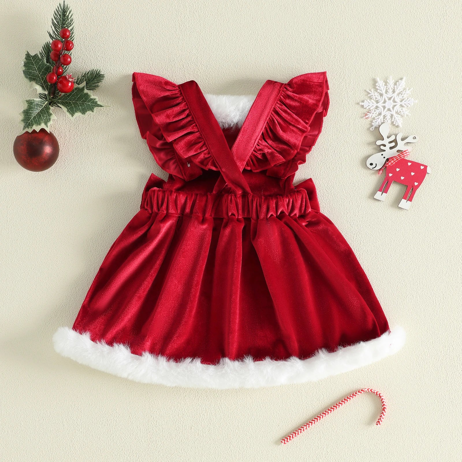 LITTLE MISS SANTA Velvet Bowtie Dress
