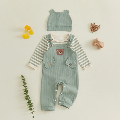 TEDDY Ribbed Overall Outfit with Beanie