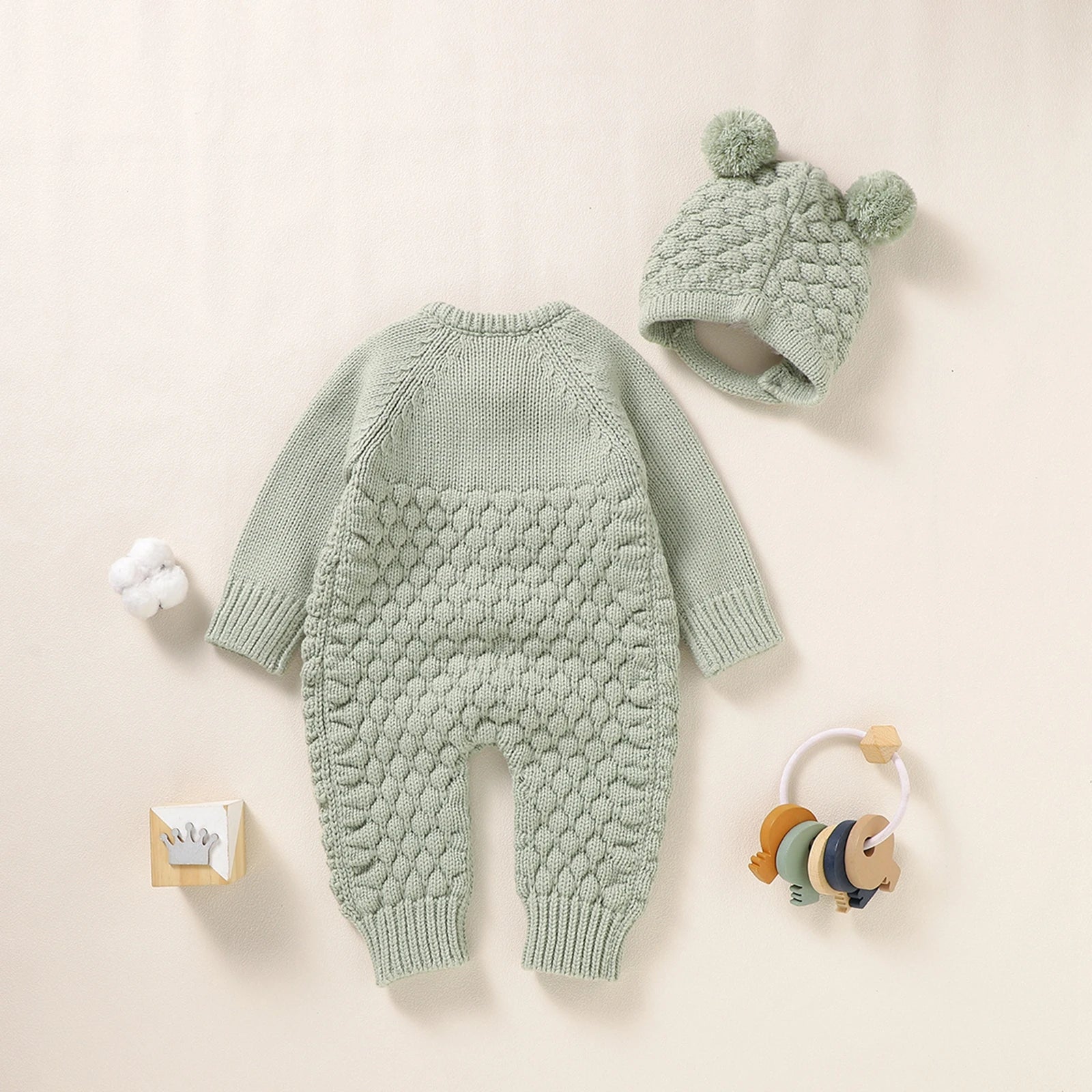 BABY BEAR Knitted Jumpsuit with Beanie