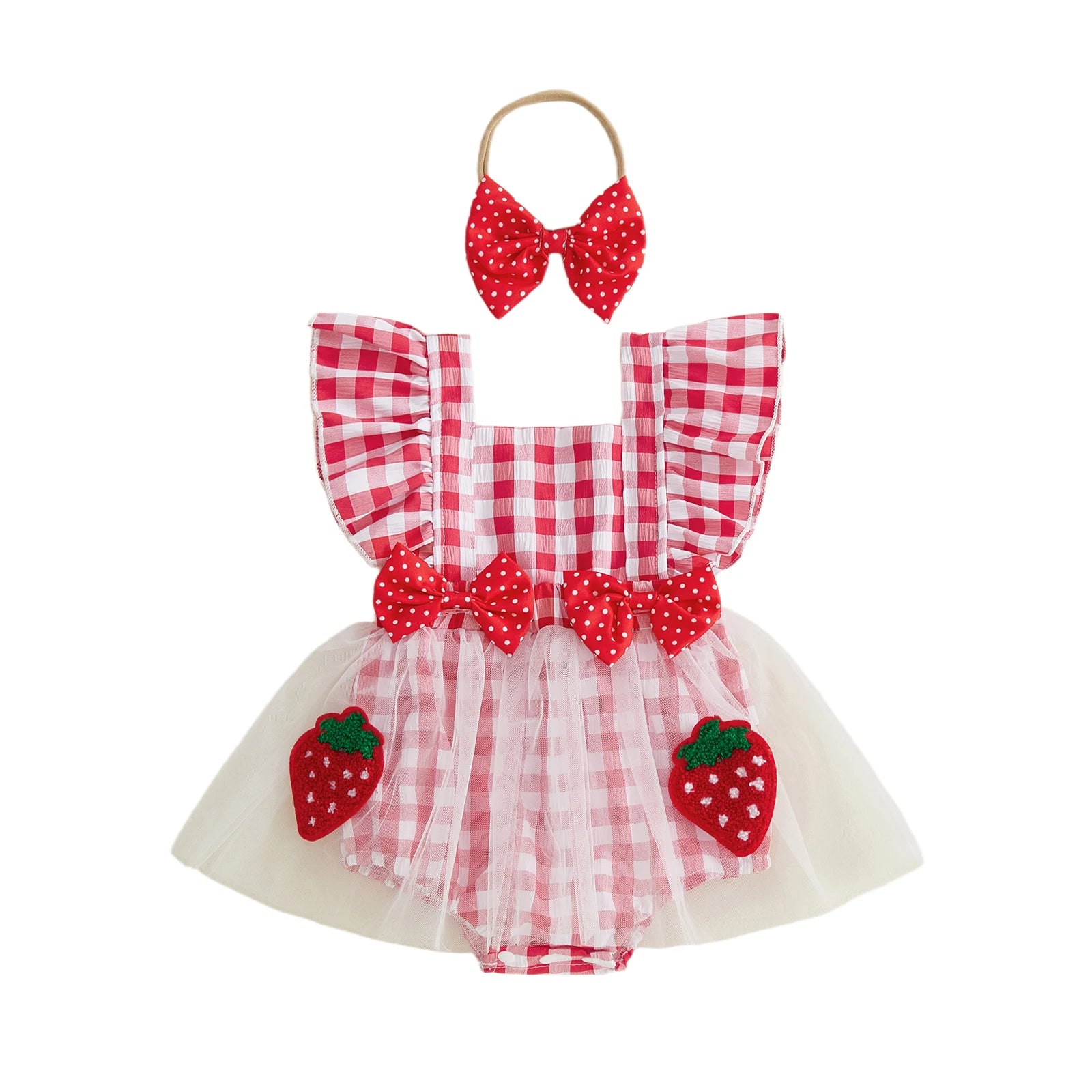 STRAWBERRY Tulle Bowtie Romper Dress