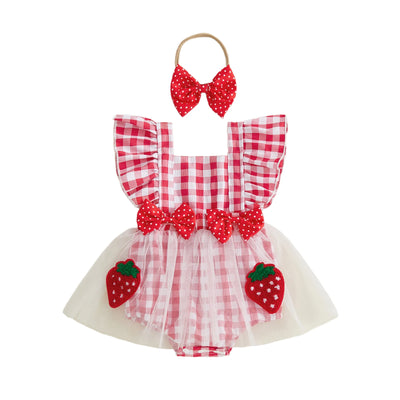 STRAWBERRY Tulle Bowtie Romper Dress