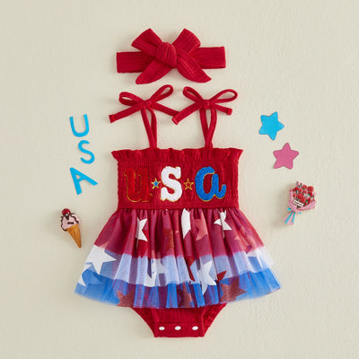 USA Smocked Star Romper