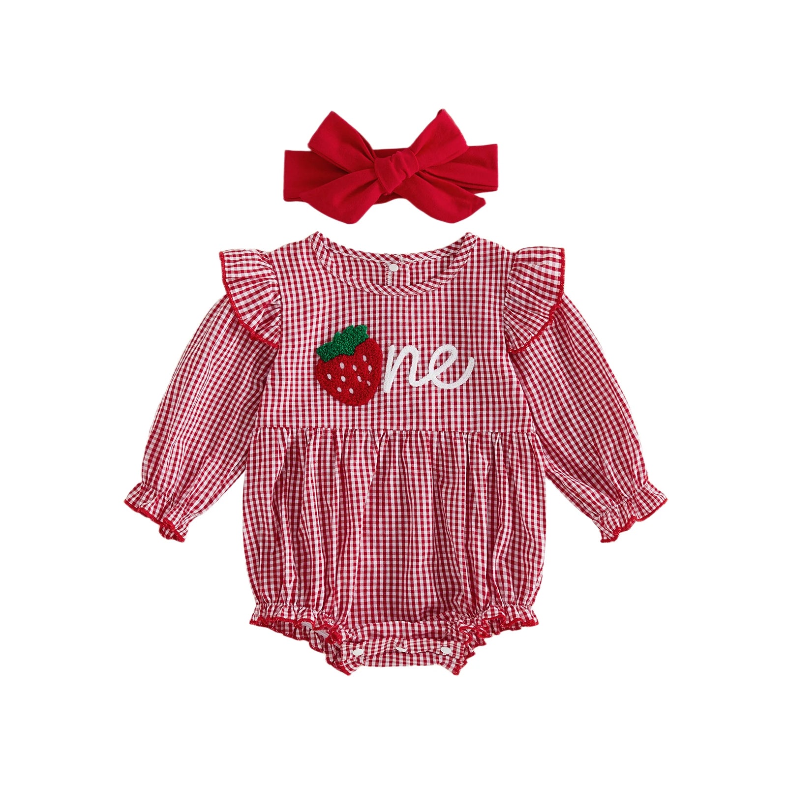 ONE Strawberry Checkered Romper