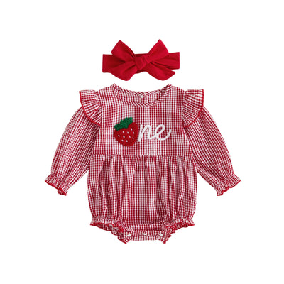 ONE Strawberry Checkered Romper