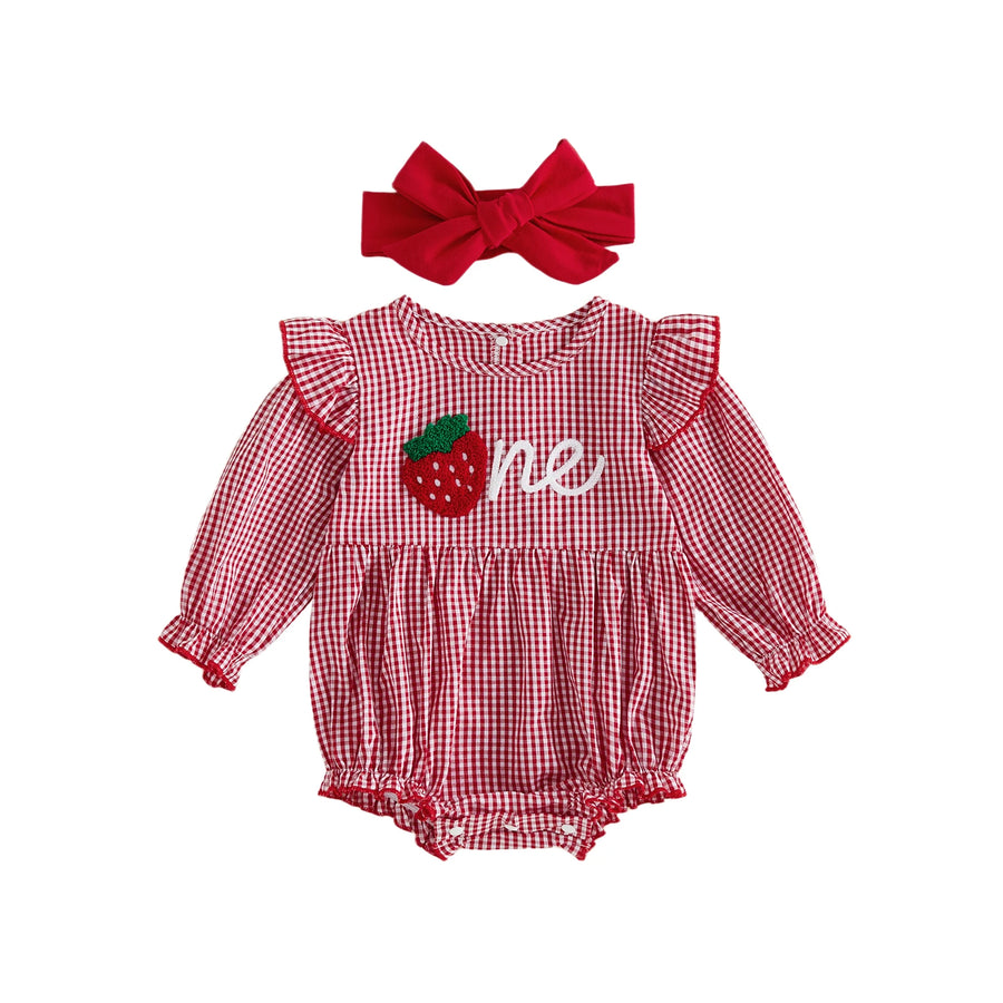 ONE Strawberry Checkered Romper