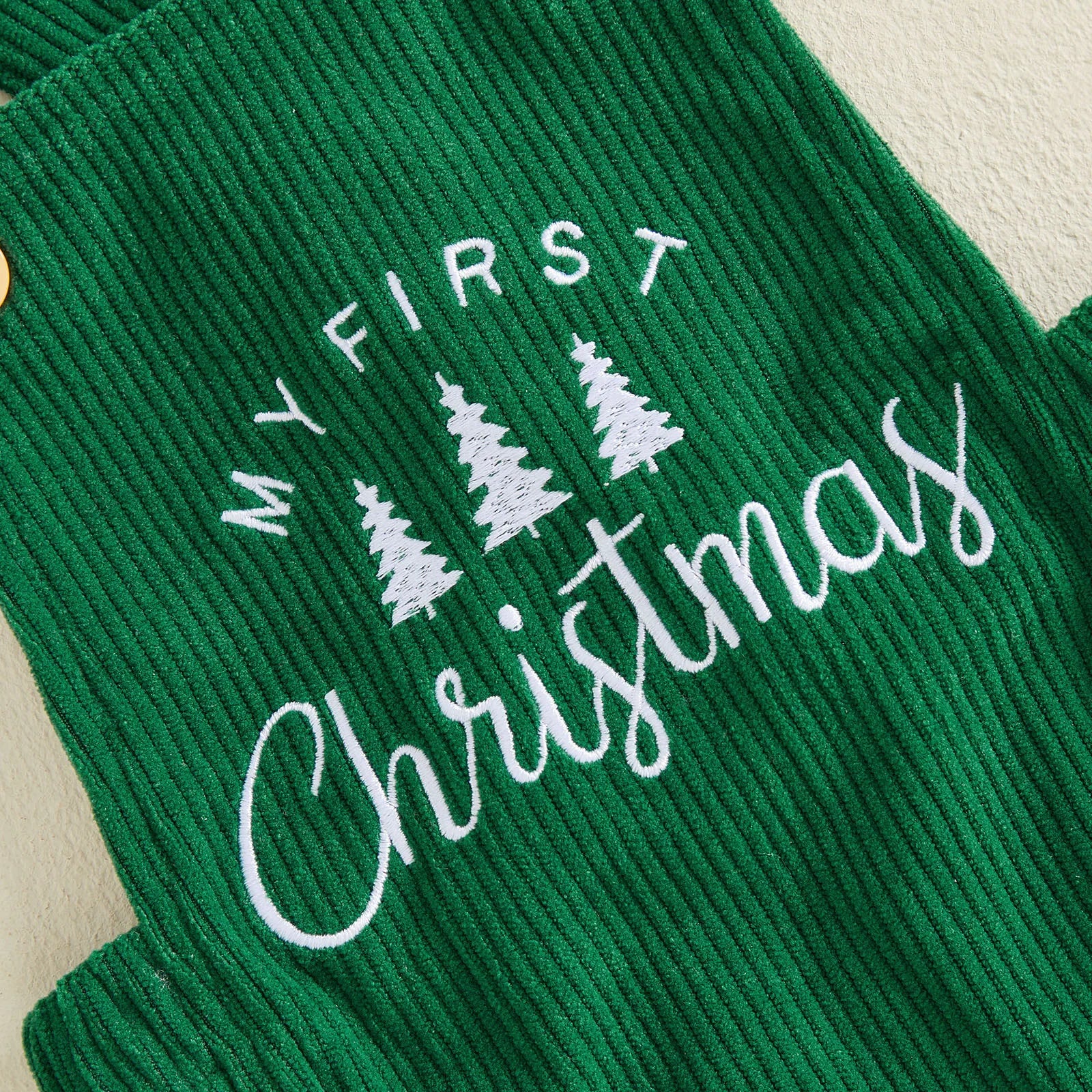 MY FIRST CHRISTMAS Green Corduroy Romper