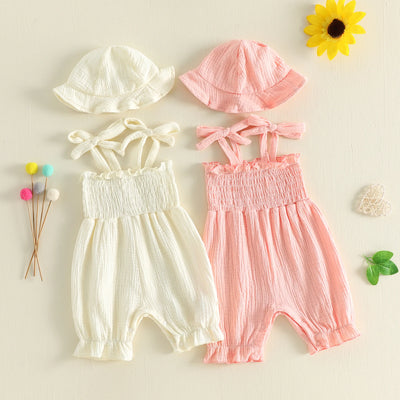 SHAY Smocked Jumpsuit with Sun Hat