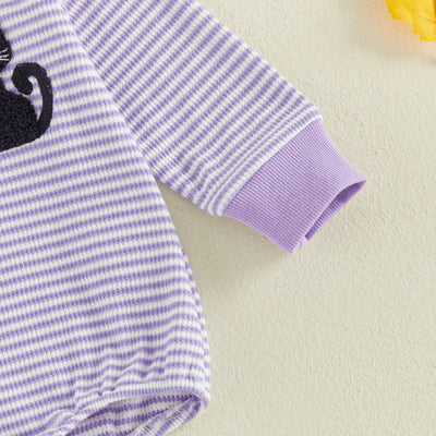 HAPPY HALLOWEEN Purple Striped Long-Sleeve Onesie