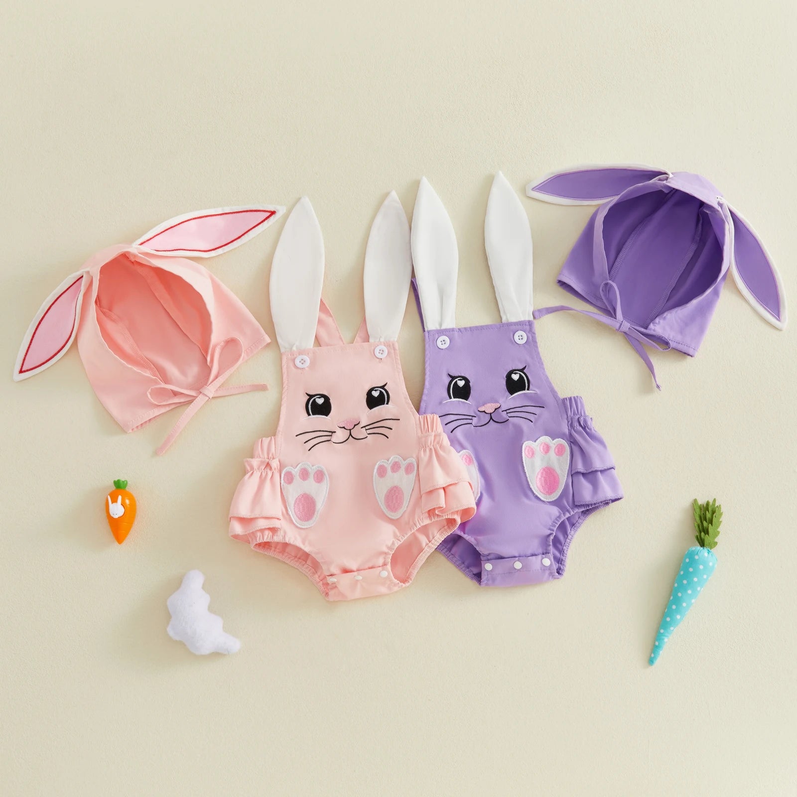 BUNNY Ruffle Romper with Bunny Cap
